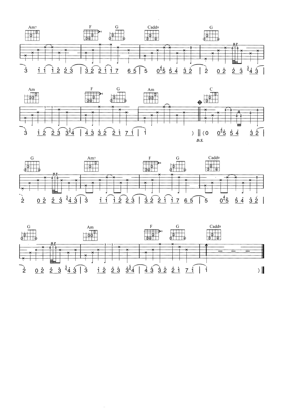 Take Me To Your Heart G调六线谱