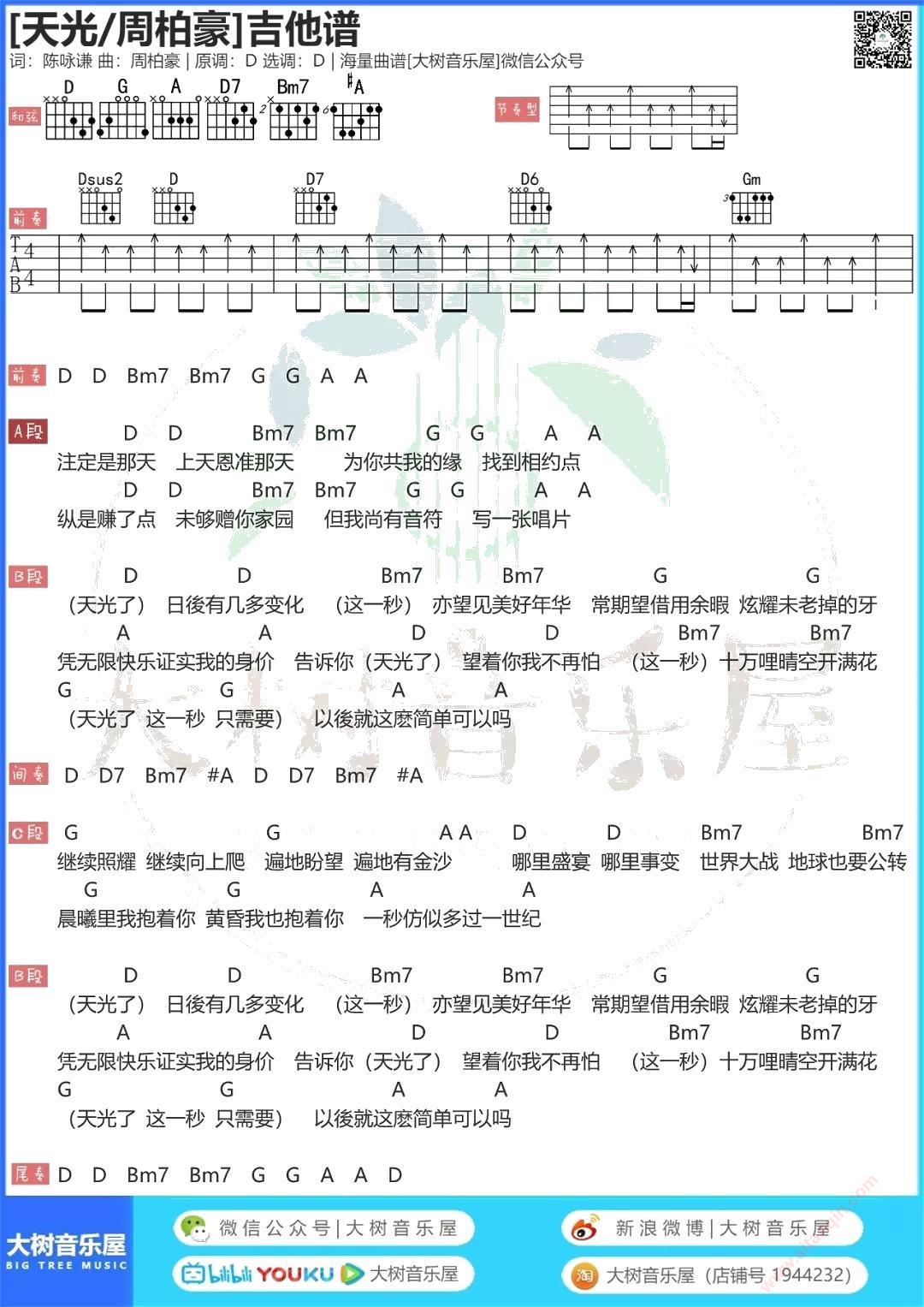 天光 D调和弦谱