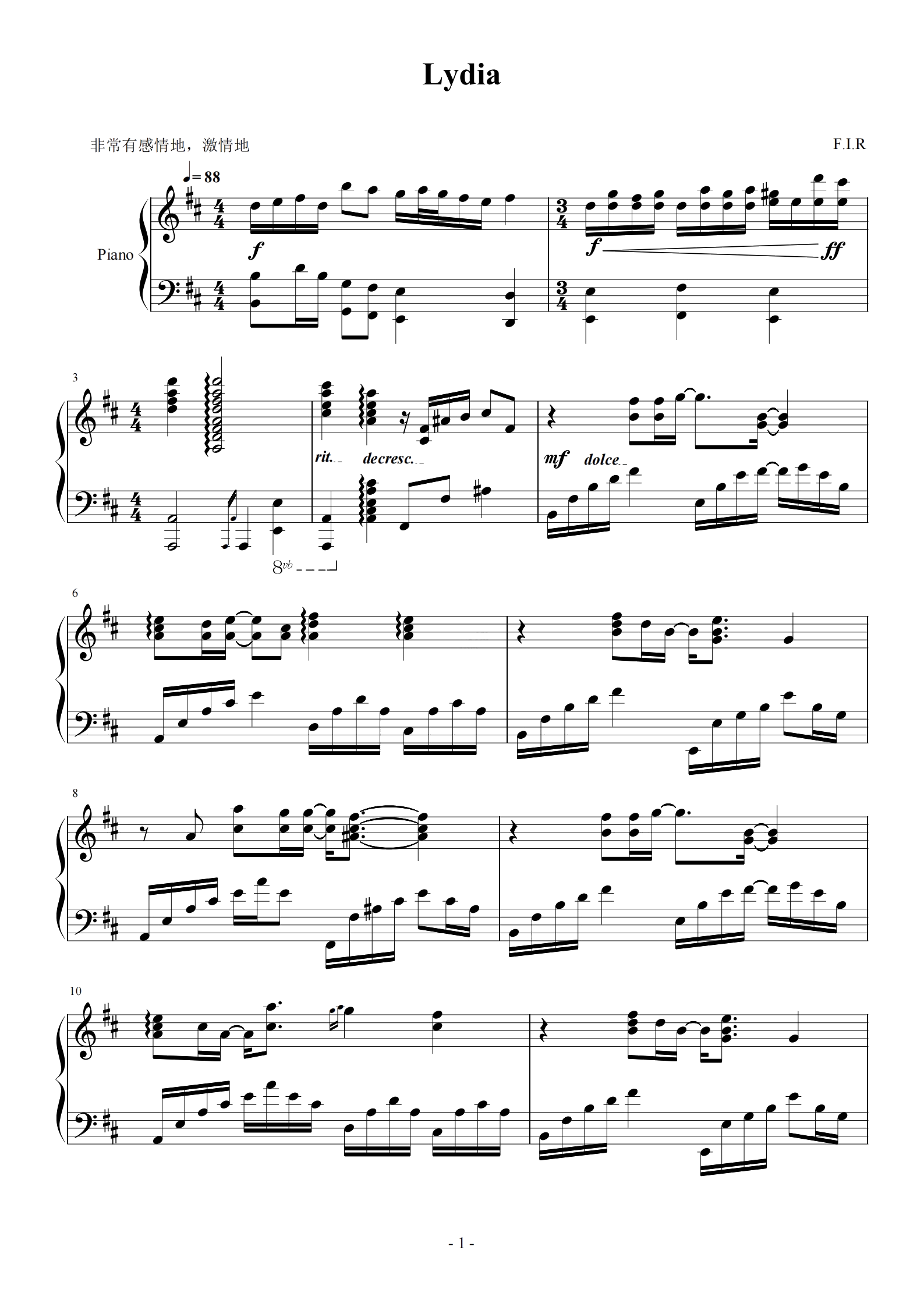 《Lydia》完美可弹谱！演奏级改编飞儿乐队神曲