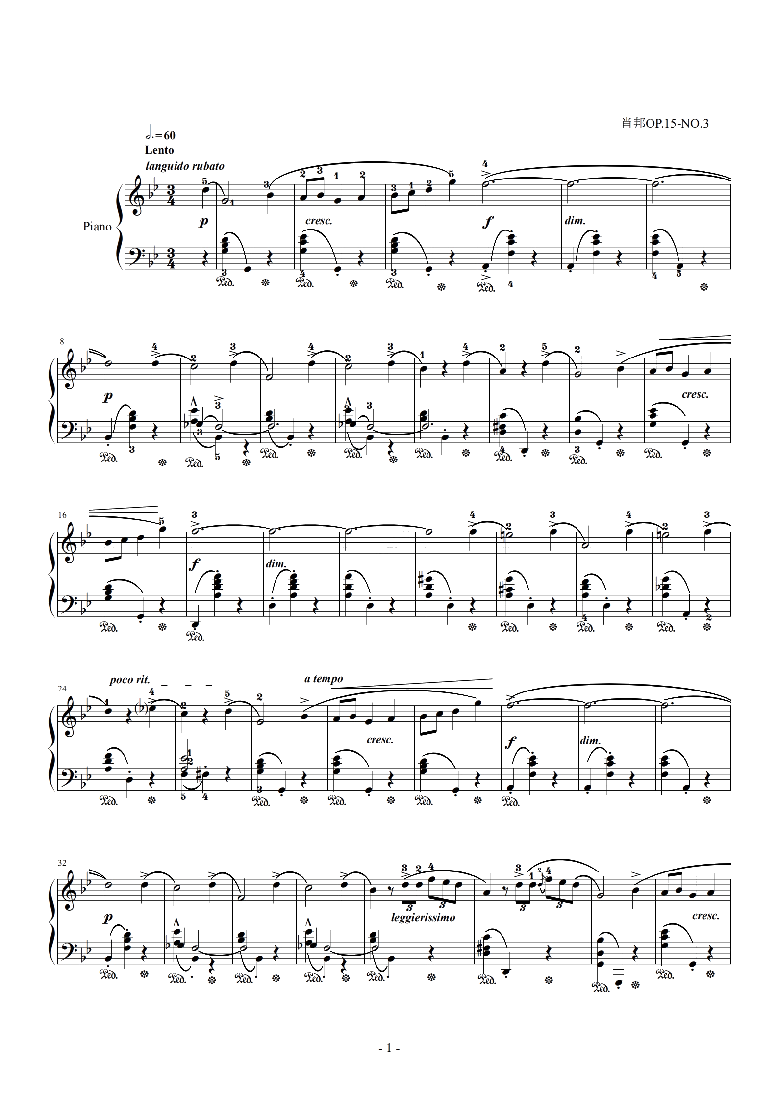 肖邦G小调夜曲OP.15-NO.3
