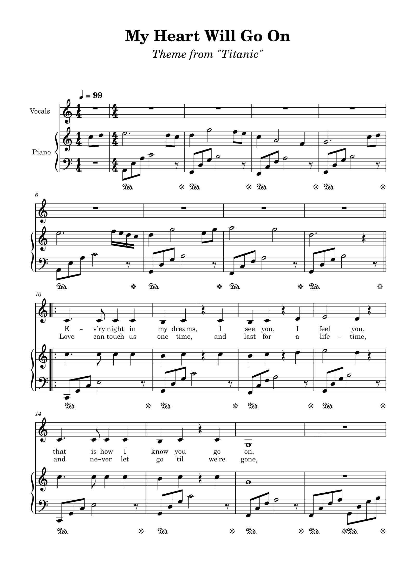《My Heart Will Go On》简易弹唱版 带歌词C调