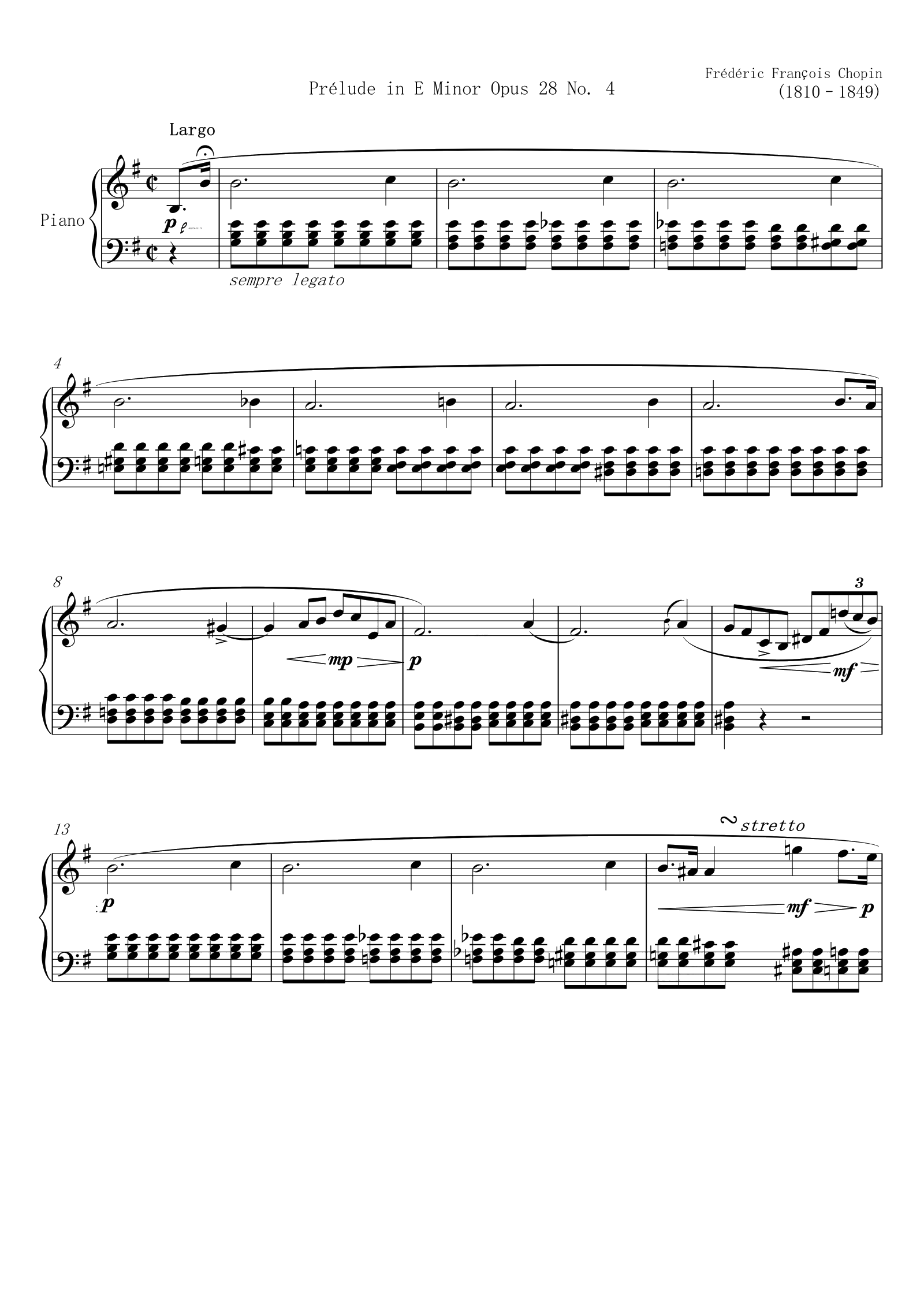 肖邦e小调前奏曲 - Prélude Opus 28 No. 4 in E Minor