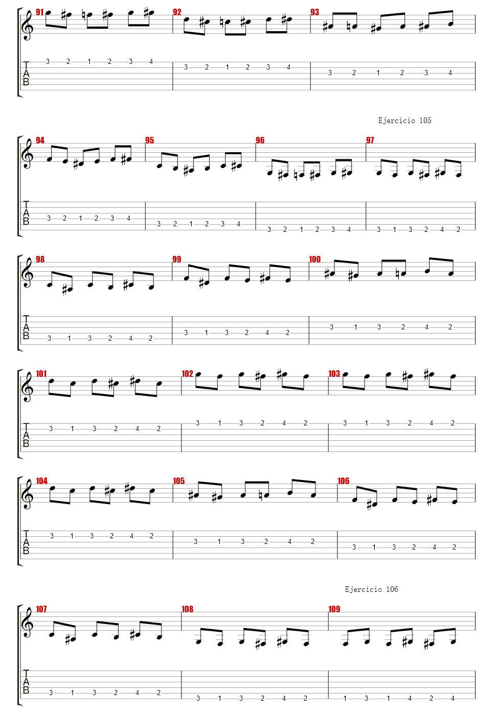 704 exercises for guitar, 1-96 - Exercises 97-140