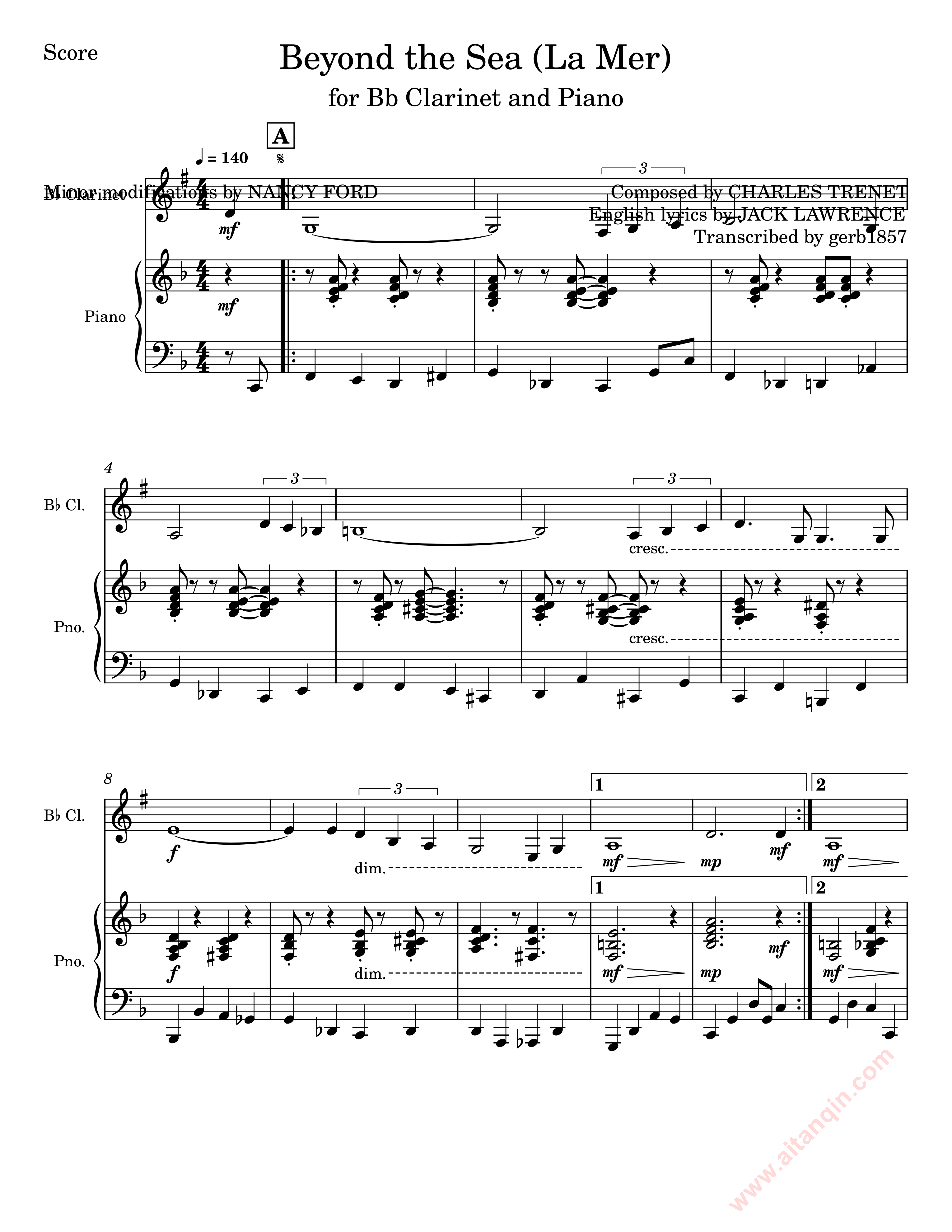 Beyond the Sea (La Mer) – Charles Trenet (Bb Clarinet and Piano)